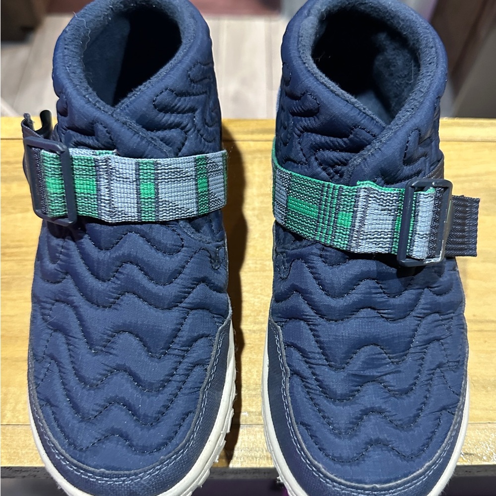 Chaco Navy Quilted Slippers with Green Strap